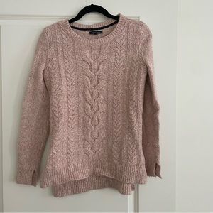 Tommy Hilfiger Pink Cable Knit Sweater Long Sleeve Crew Neck Chunky Side Slit